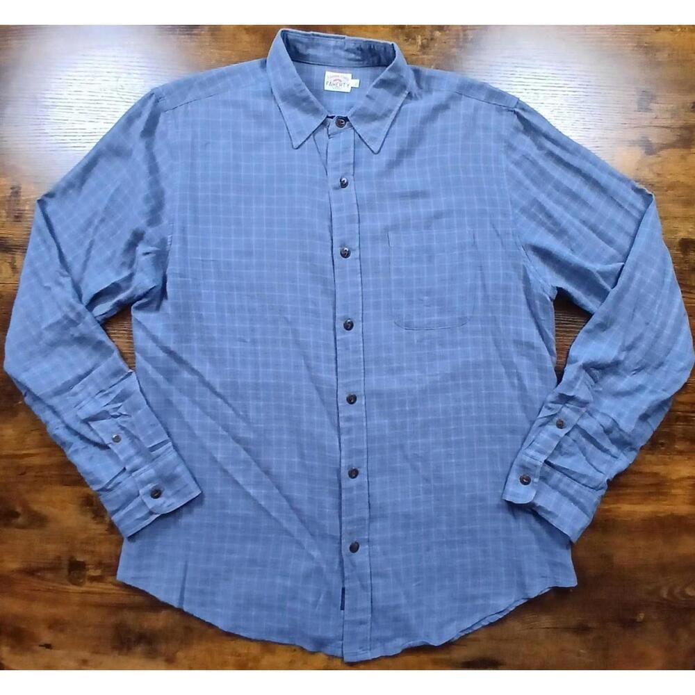 Faherty Men's Button Down Shirt Size‎ Large Blue Plaid Long Sleeve Pocket